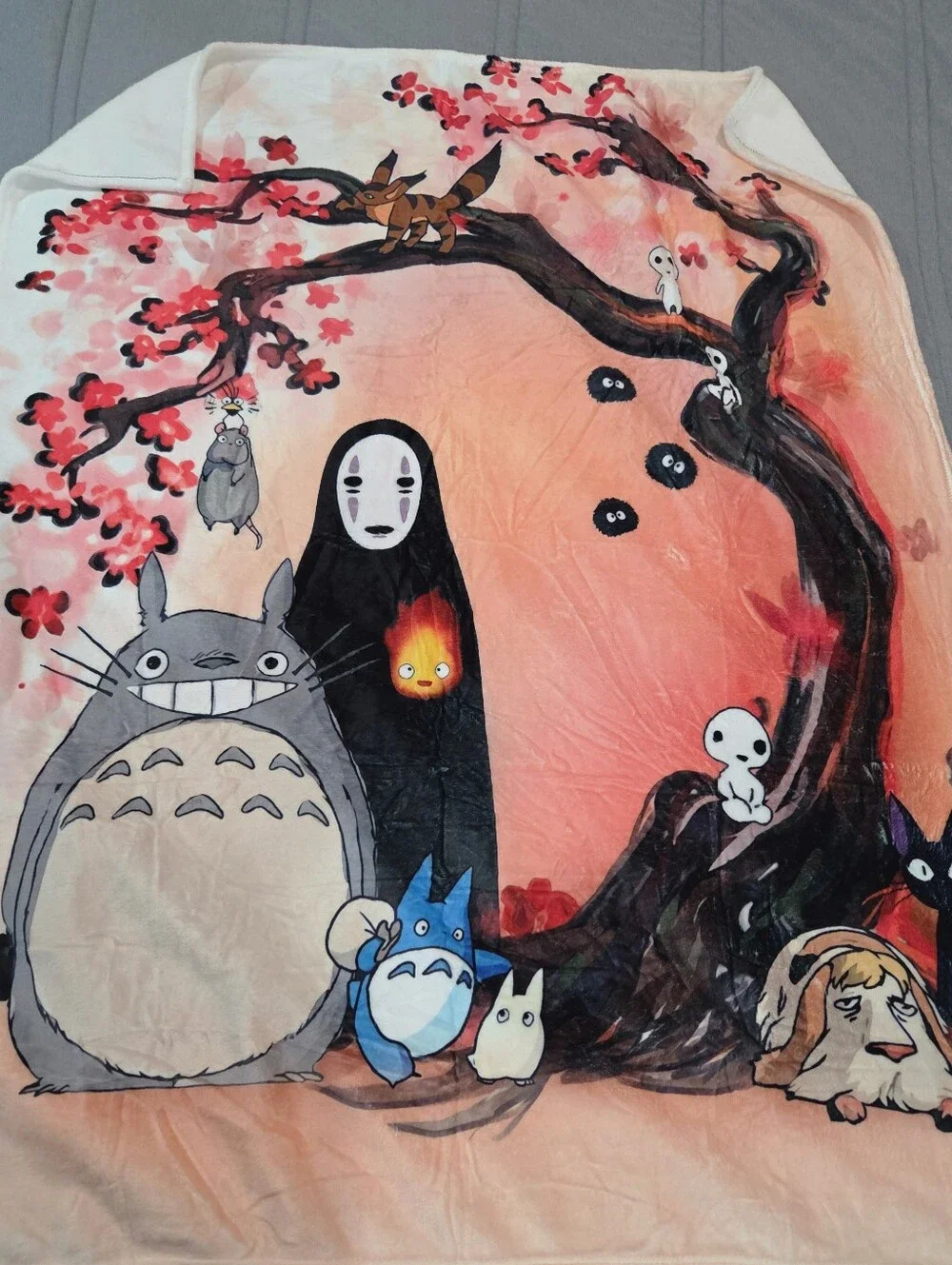 Studio Ghibli Inspired Character Throw Blanket - Pink Peach Cherry Blossom